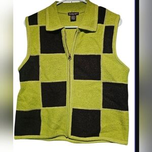 Tally Ho Wool Green and Black Checkered Vest EUC Medium PTP 21